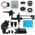 Trinokulární Stereo Mikroskop 3.5X-180X +Kamera 36MP 4K UHD HDMI USB 144 LED Lampa (Black Set)